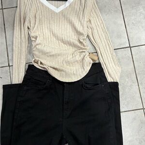 SHEIN Beige Ribbed Long Sleeve Top